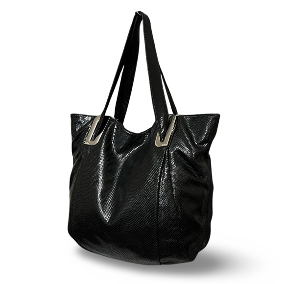 Kooba Black Snake Embossed Leather Oversized Tote Shoulder Bag - Picture 4 of 10